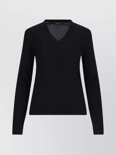 Loro Piana Ribbed V-neck Knitwear Long Sleeves In Black