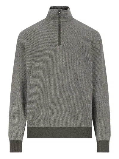 Loro Piana Ribbed Zip-neck Sweater In Gray