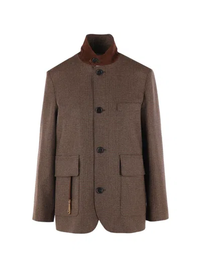Loro Piana Roadster Checked High-neck Jacket In Braun