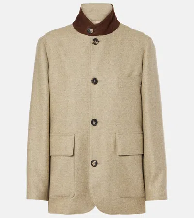 Loro Piana Roadster Leather-trimmed Wool-blend Jacket In White