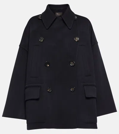 Loro Piana Roman Cashmere Pea Coat In Blue Navy