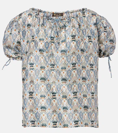 Loro Piana Rose Printed Puff-sleeve Silk Top In Multi