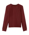 Loro Piana Rossana Pleated Light Shantung Silk Shirt In Dark Chestnut