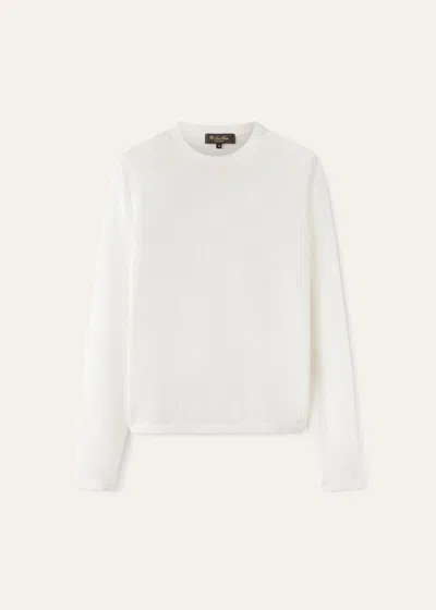 Loro Piana Round Collar Long Sleeve Sweater In White