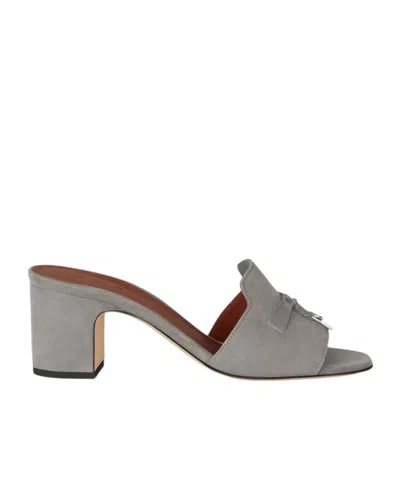 Loro Piana Round-headed High-heeled Sandals In Gray
