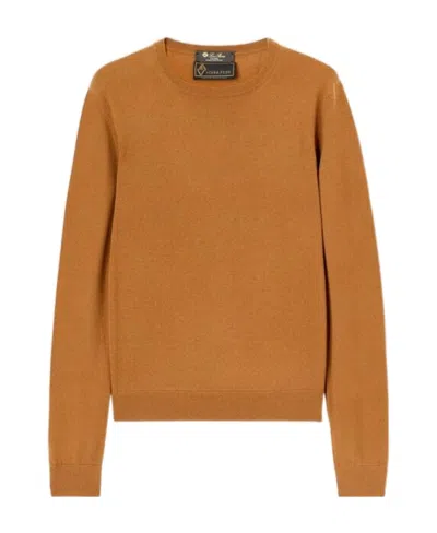 Loro Piana Round Neck Knitted Sweater In Orange