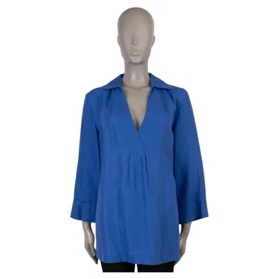 Pre-owned Loro Piana Royal Blue Linen 2023 Serena Tunic Shirt 44 L
