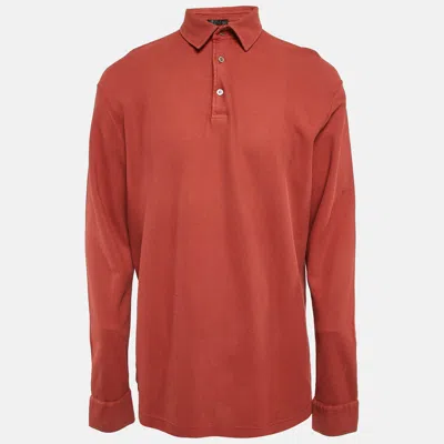 Pre-owned Loro Piana Rust Orange Cotton Pique Full Sleeve Polo T-shirt Xxxl