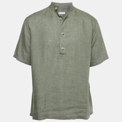 Pre-owned Loro Piana Sage Green Linen Hakusan Short Sleeve Shirt M