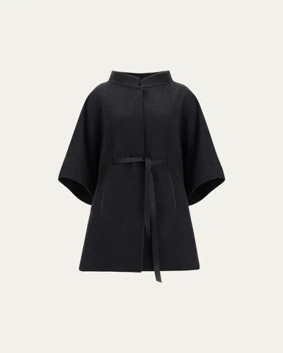 Loro Piana Belted Leather-trimmed Cashmere Cape In Black