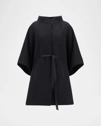Loro Piana Belted Leather-trimmed Cashmere Cape In Black