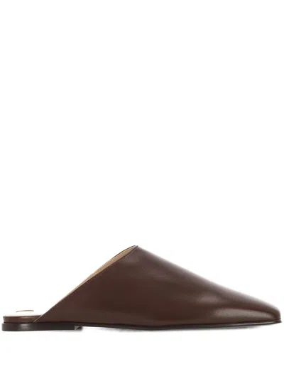 Loro Piana Alba Satin Ballerina Mules In Tabaccao Lonia