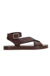 Loro Piana Criss-cross Leather Sandals In Brown