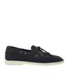 Loro Piana Suede Loafers With Rubber Sole And Metal Eyelets In Blue