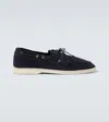 Loro Piana Suede Loafers With Rubber Sole And Metal Eyelets In Blue