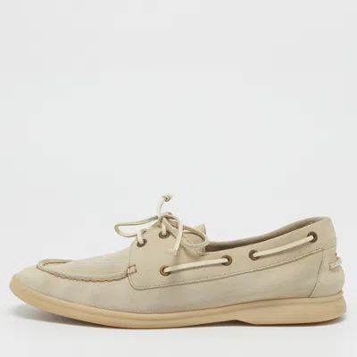 Pre-owned Loro Piana Sea-sail Walk Size 42 Cream Suede Loafers & Moccasins In White