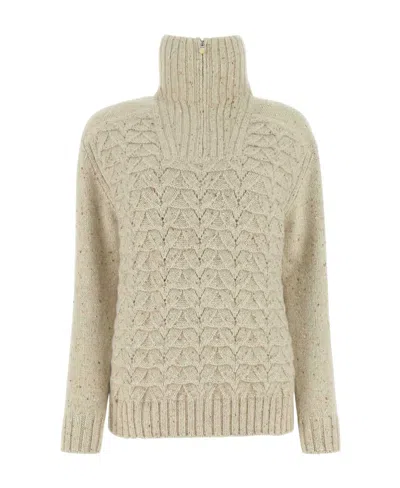 Loro Piana Semi-zipper Cashmere Sweater In Nude