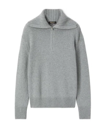 Loro Piana Semi-zipper Long-sleeved Sweater In Gray