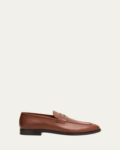Loro Piana Sergio Leather Penny Loafers In Brown