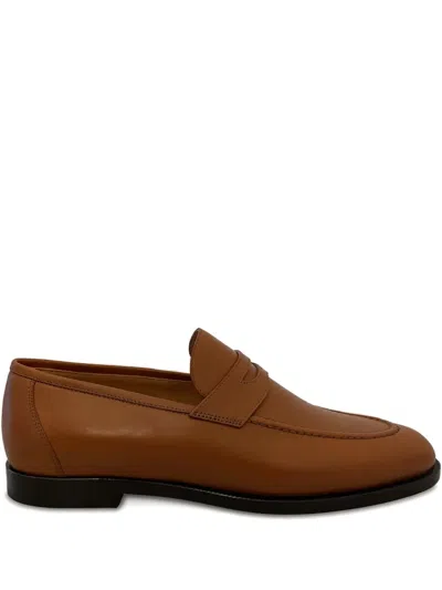 Loro Piana Sergio Penny Leather Loafers In Brown