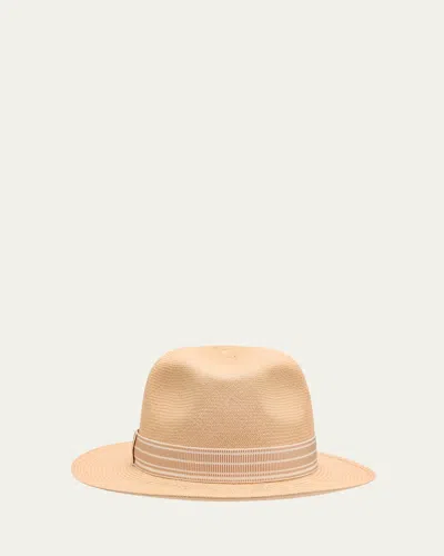 Loro Piana Sergio Suitcase Stripe Ribbon Fedora In Neutral