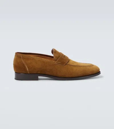 Loro Piana Sergio Suede Penny Loafers In Tan