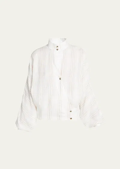 Loro Piana Shay New Summertime Line Flax Blouse In F5rk Ginsengwhite