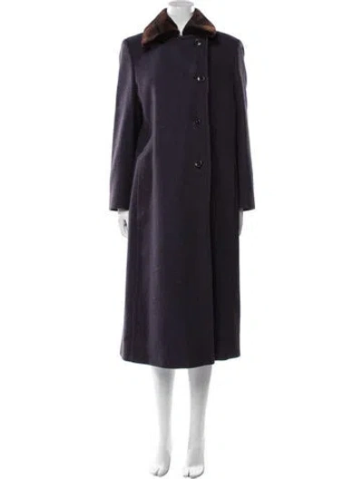 Pre-owned Loro Piana Sheared Mink Fur Trimmed Cashmere Trench Coat In Blue