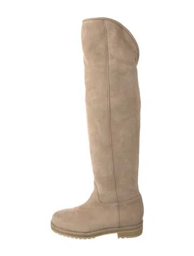 Pre-owned Loro Piana Shearling-lined Suede Boots Suede Slouch Boots In Neutrals