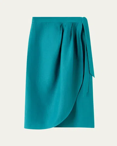 Loro Piana Shelby Linen Wrap Midi Skirt In Blue