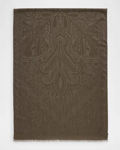 Loro Piana Sherazade Paisley-print Cashmere Blend Scarf In J1ui Deep Lichen Green Frost Gray