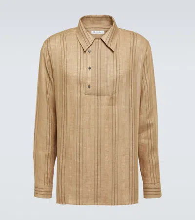 Loro Piana Shinano Linen Polo Shirt In Brown