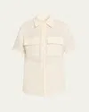 Loro Piana Shirley Short-sleeve Light Linen Crepe Shirt In Neutral