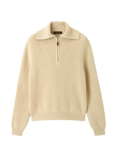 Loro Piana Shivling Waffle-knit Quarter-zip Sweater In Blue