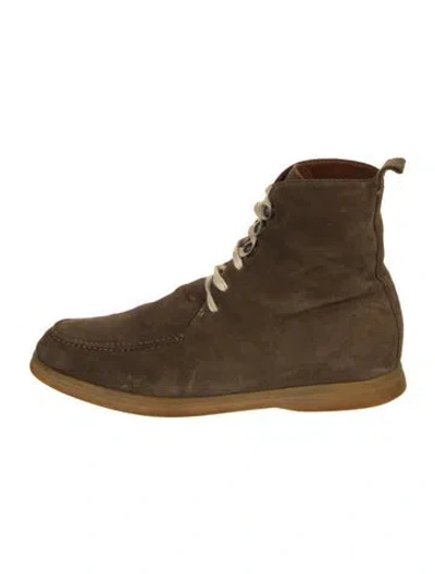 Pre-owned Loro Piana Short Boots Walk Suede Lace-up Boots In Green