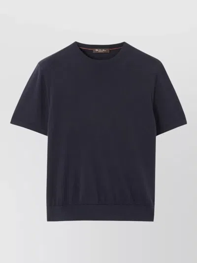 Loro Piana Short Sleeve Crew Neck Ribbed Hem T Shirt In Blue