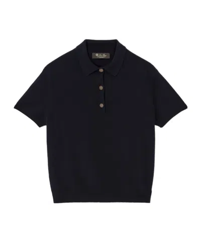 Loro Piana Short-sleeved Knitted Polo Shirt In Black