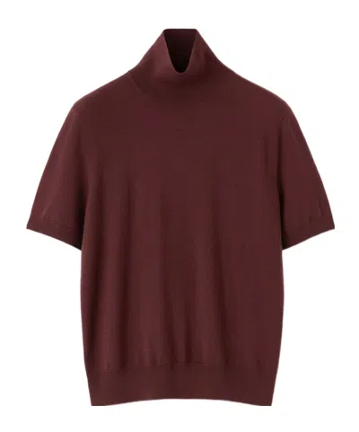Loro Piana Short-sleeved Turtleneck Sweater In Burgundy