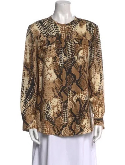 Pre-owned Loro Piana Silk Animal Print Blouse In Brown