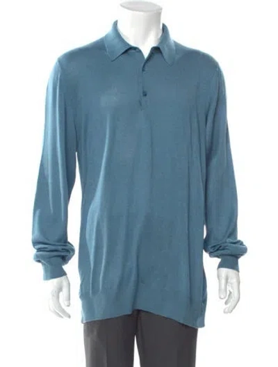 Pre-owned Loro Piana Silk Collar Polo Sweater In Blue