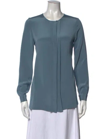 Pre-owned Loro Piana Silk Crew Neck Blouse In Blue