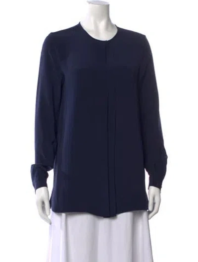 Pre-owned Loro Piana Silk Crew Neck Blouse In Blue