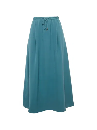 Pre-owned Loro Piana Silk Drawstring Midi Skirt In Blue