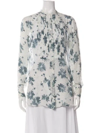 Pre-owned Loro Piana Silk Floral Print Blouse In Green
