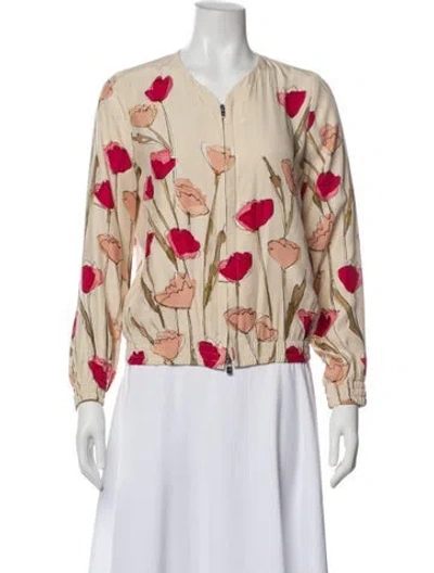 Pre-owned Loro Piana Silk Floral Print Bomber Jacket In Neutral