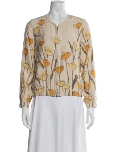 Pre-owned Loro Piana Silk Floral Print Bomber Jacket In Neutral