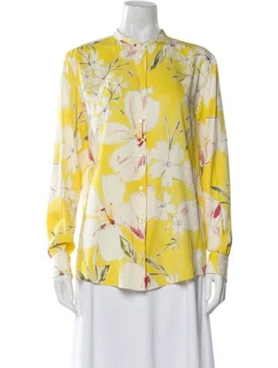 Pre-owned Loro Piana Silk Floral Print Button-up Top In Yellow