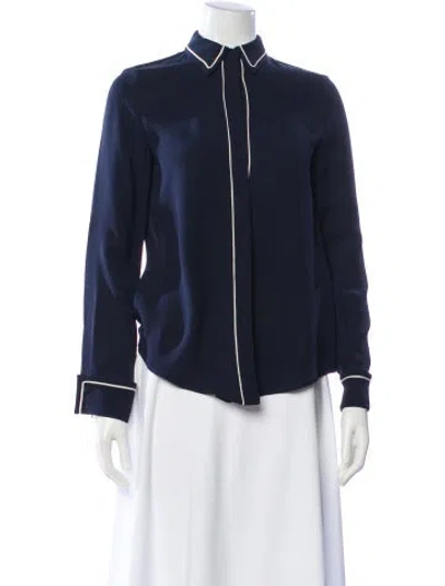 Pre-owned Loro Piana Silk Long Sleeve Blouse In Blue
