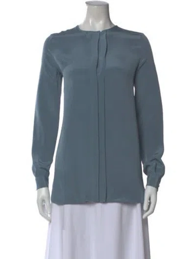 Pre-owned Loro Piana Silk Long Sleeve Blouse In Blue