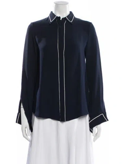 Pre-owned Loro Piana Silk Long Sleeve Blouse W/ Tags In Blue